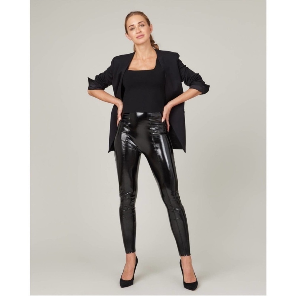 SPANX High-shine faux patent leather Legging Pants Size Large Black